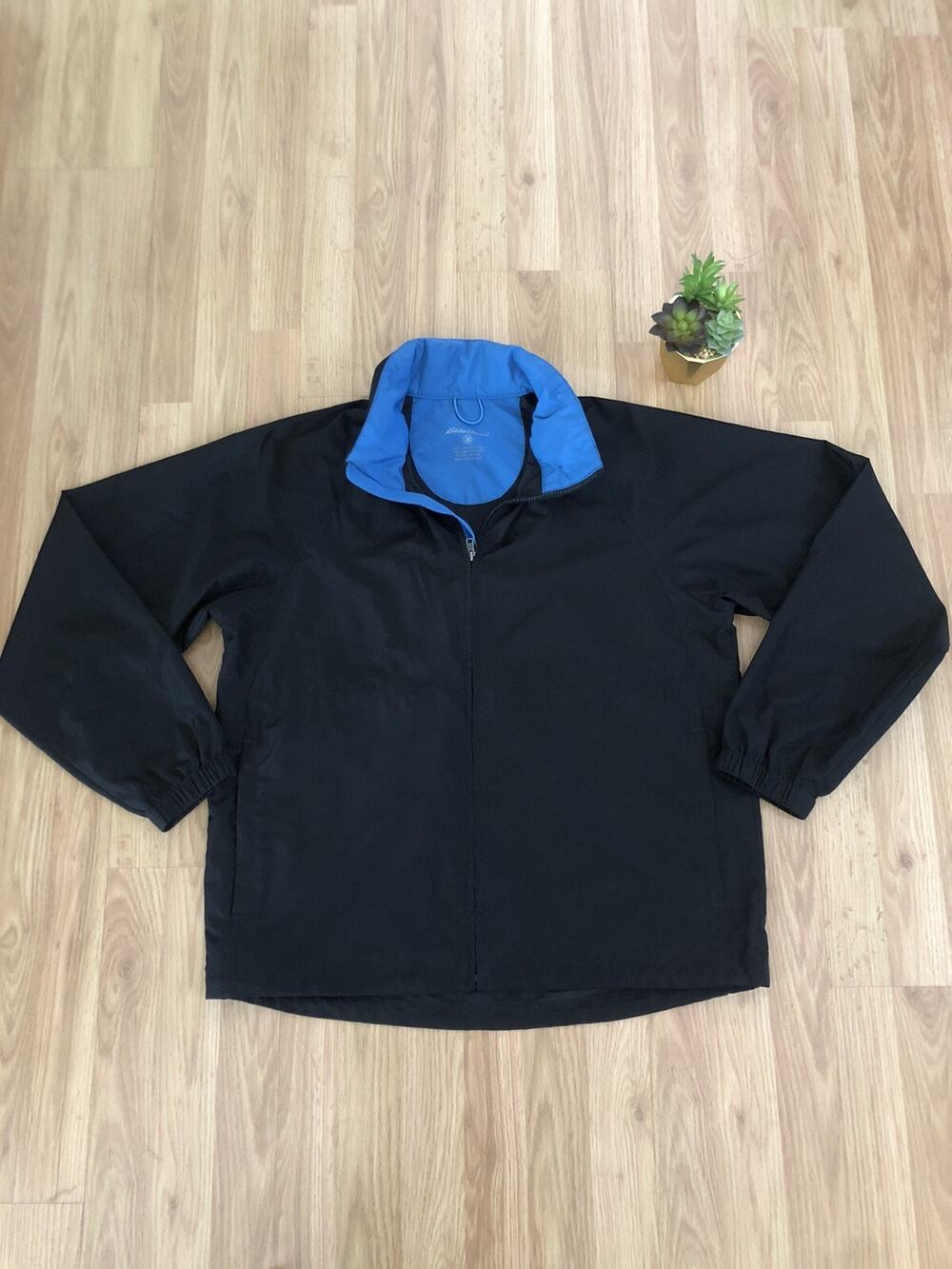EDDIE BAUER Windbreaker Full Zip Black/Blue Jacket Mens SIZE MED